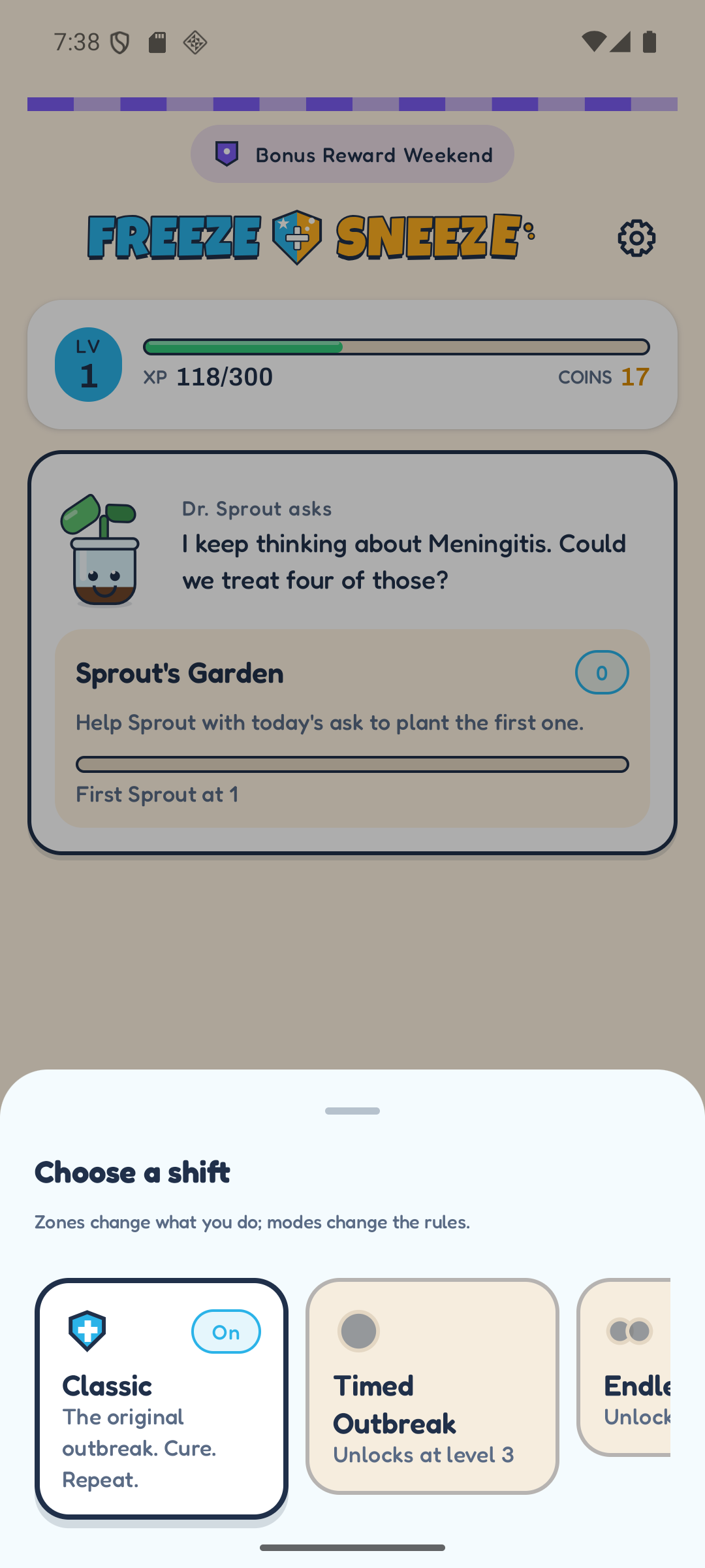 The challenge carousel, offering alternative shift modes as a row of swipeable cards.